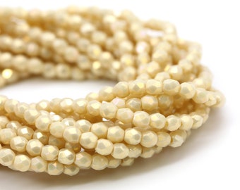 Czech Glass Beads Fire Polished Faceted Rounds 3mm Luster Iris Antique Beige (50) CZF850