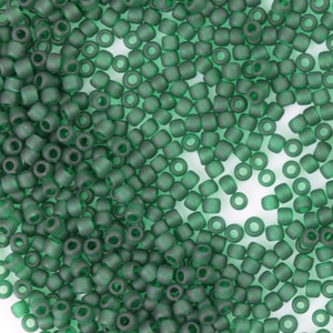 11/0 TOHO Round Glass Seed Beads Transparent Frosted Green Emerald 10 grams TH003-R image 2