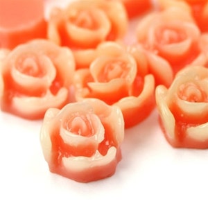Kunststoff Blumen Cabochons - Rose 8mm Orange und Ivory (6) PC233
