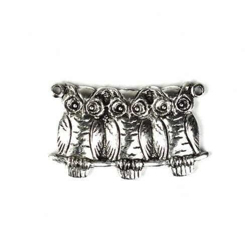 Three Owls 2 Loops Charms or Pendants Silver Ox (3) CP065