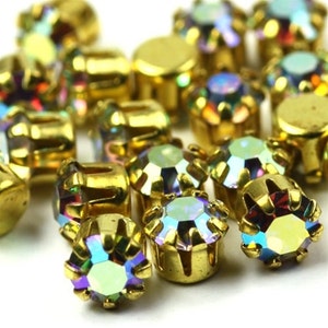 Vintage Swarovski Rhinestones Raw Brass Setting 19ss Crystal AB 10 VS013 image 1