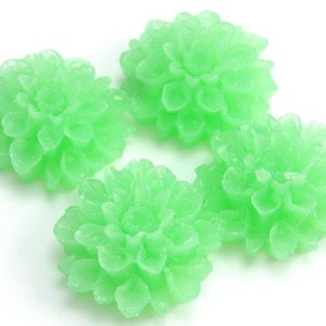 Dahlia Flower Plastic Cabochons - Transparent Jade Green - 18mm (4) PC074