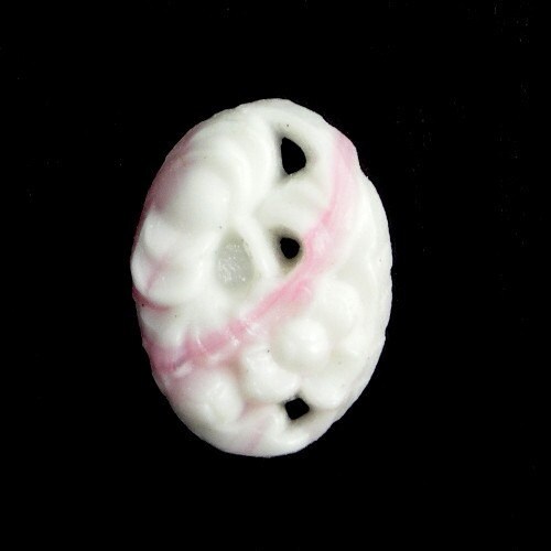 Vintage Glass Cabochon Floral 14x10mm White and Pink 6
