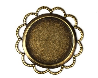 Filigree Cabochon Settings 18mm Round Brass Ox Bezel (3) FI446