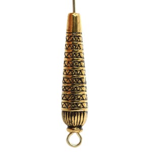 Ornate Etched Drop Acrylic Beads Antique Gold Teardrop Carved 28mm Metalized Plastic (8) PB199