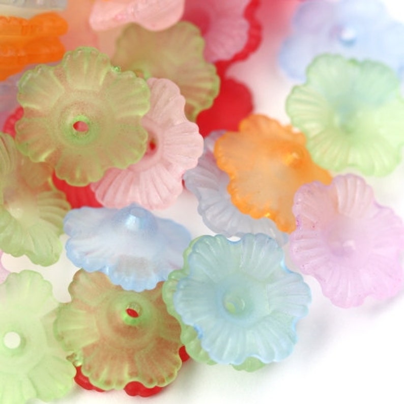 Lucite Flower Beads Daisy 12x4mm Frosted Colorful Mix 50 PB091 image 1