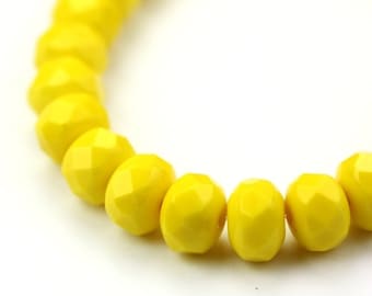 Czech Glass Beads Fire Polished Gemstone Donuts 9x6mm Opaque Yellow (12) CZF540