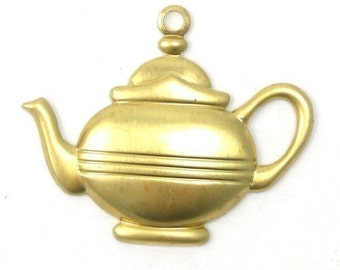 Raw Brass Tea Pot Coffee Kettle Stamping Charms (6) CP016