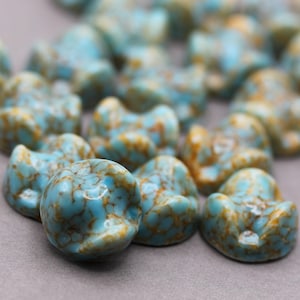 Vintage Japanese Glass Cabochons 15mm Round Lampwork Nugget Top Turquoise Matrix Cherry Brand (2) VGC527