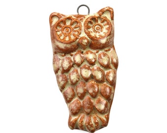 Ceramic Owl Handmade Pendant or Charm Ivory Terracotta 43mm (1) CF054