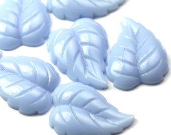 Vintage Glass Cabochon Leaf 16mm Powder Blue Flat Back Leaves (4) VGC170