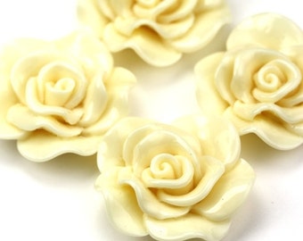 Flower Cabochon Resin Rose 30mm Ivory (4) PC337