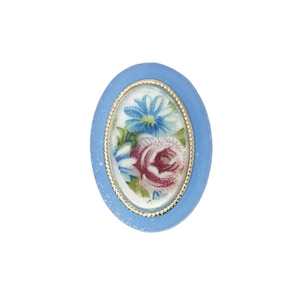 Vintage Floral Cabochons 18x13mm Blue Flower Plastic Cameo Matte Crystal Gold German (1) VIC479