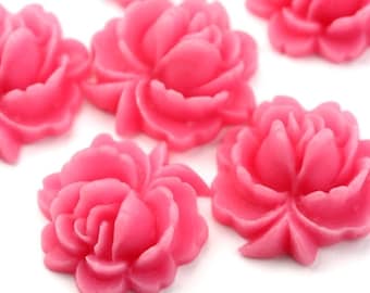 Cabochon fleur rose 23 mm rose vif mat (6) PC339