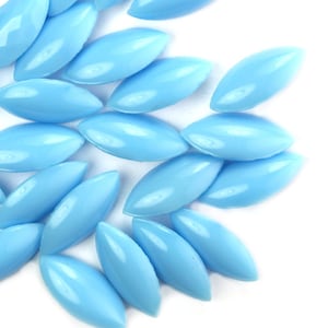 Vintage Glass Stones Pointed Back Navette 15x7mm Smooth Opaque Light Blue West German (8) VGC398