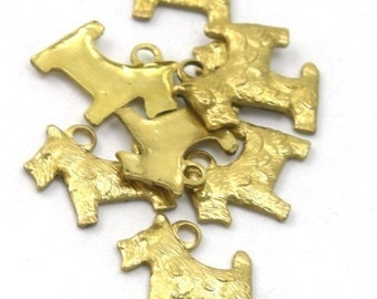 Raw Brass Scotty Dog Stamping Charms Tiny (8) CP030