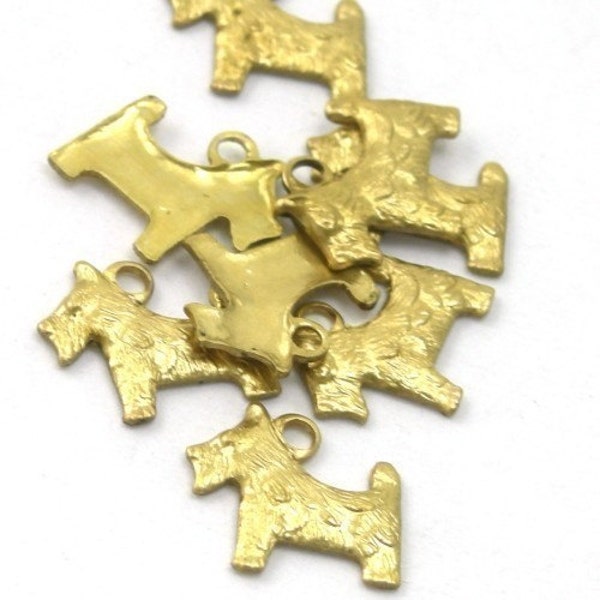 Raw Brass Scotty Dog Stamping Charms Tiny (8) CP030