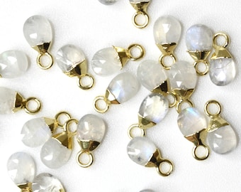 Gemstone Drop Charm Pendant Tiny Faceted Gold Plated Rainbow Moonstone 8mm - 10mm (1) GM039