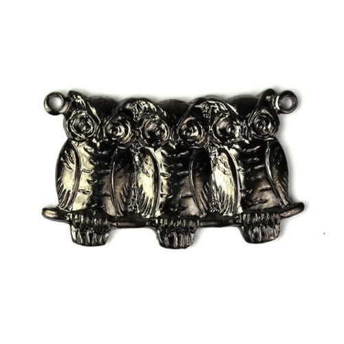 Three Owls 2 Loops Charms Bird Pendants Gunmetal (3) CP089