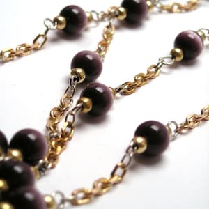Vintage Synthetic Cats Eye and Raw Brass Bead Chain- Purple 6mm - 3 feet CH24