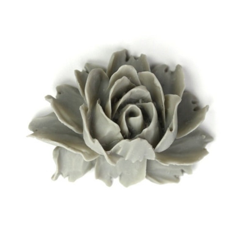 Plastic Flower Cabochons Rose Large Matte Cool Gray