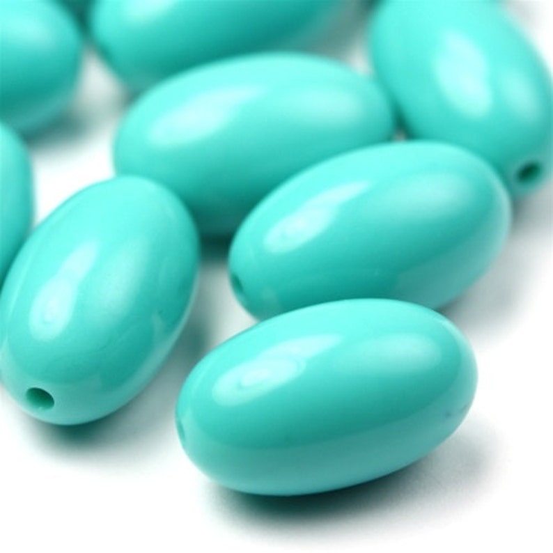 Vintage Lucite Beads Turquoise Oval 17x11mm 10 VPB222 image 1