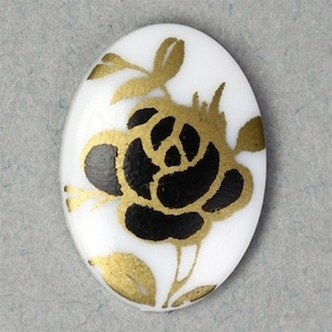 Vintage Plastic Floral Cameo Cabochon 18x13 Black and Gold (6) VIC182