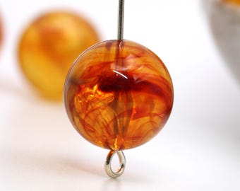 Vintage Lucite Bead 14mm Round Amber Topaz Brown Marbled Swirl (12) VPB331