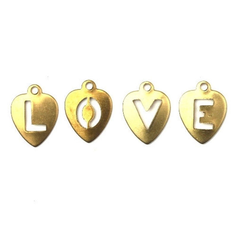 Charms Heart Letters L O V E Raw Brass Small 12x9mm 12 CP163 - Etsy