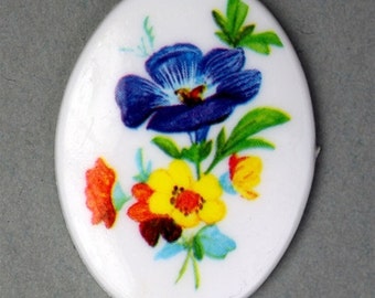 Vintage Floral Cameo Cabochon Plastic 40x30mm - Multicolor (1) VIC296