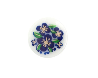 Vintage Glass Cabochons 13mm Floral Blue on White Flat Back Flower Cameo Japan (4) VGC557