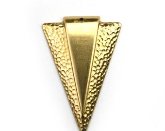 Double Triangle Hammered Charm or Pendant Raw Brass (4) CP259