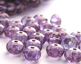 25 Czech Glass Gemstone Donut 7x5mm Luster - Transparent Amethyst CZF037