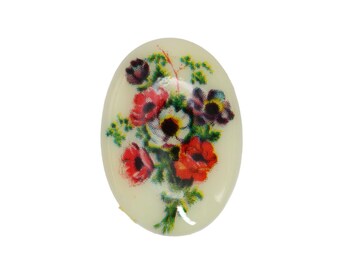 ヴィンテージガラスフローラルオーバルカボションポピーポピーフラワー