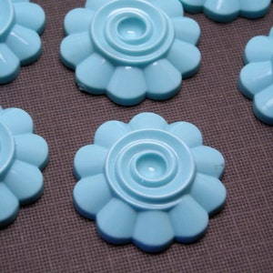 Vintage Turquoise Light Blue Plastic Retro Flower Cabochons Flat Back Embellishments Floral 24mm VPC102 image 2