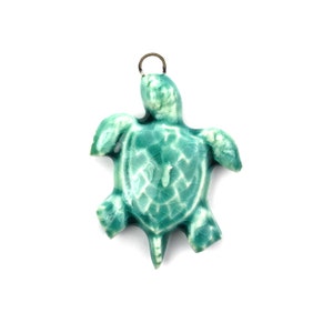 Ceramic Sea Turtle Nautical Handmade Pendant or Charm Blue Lagoon 39mm (1) CF041