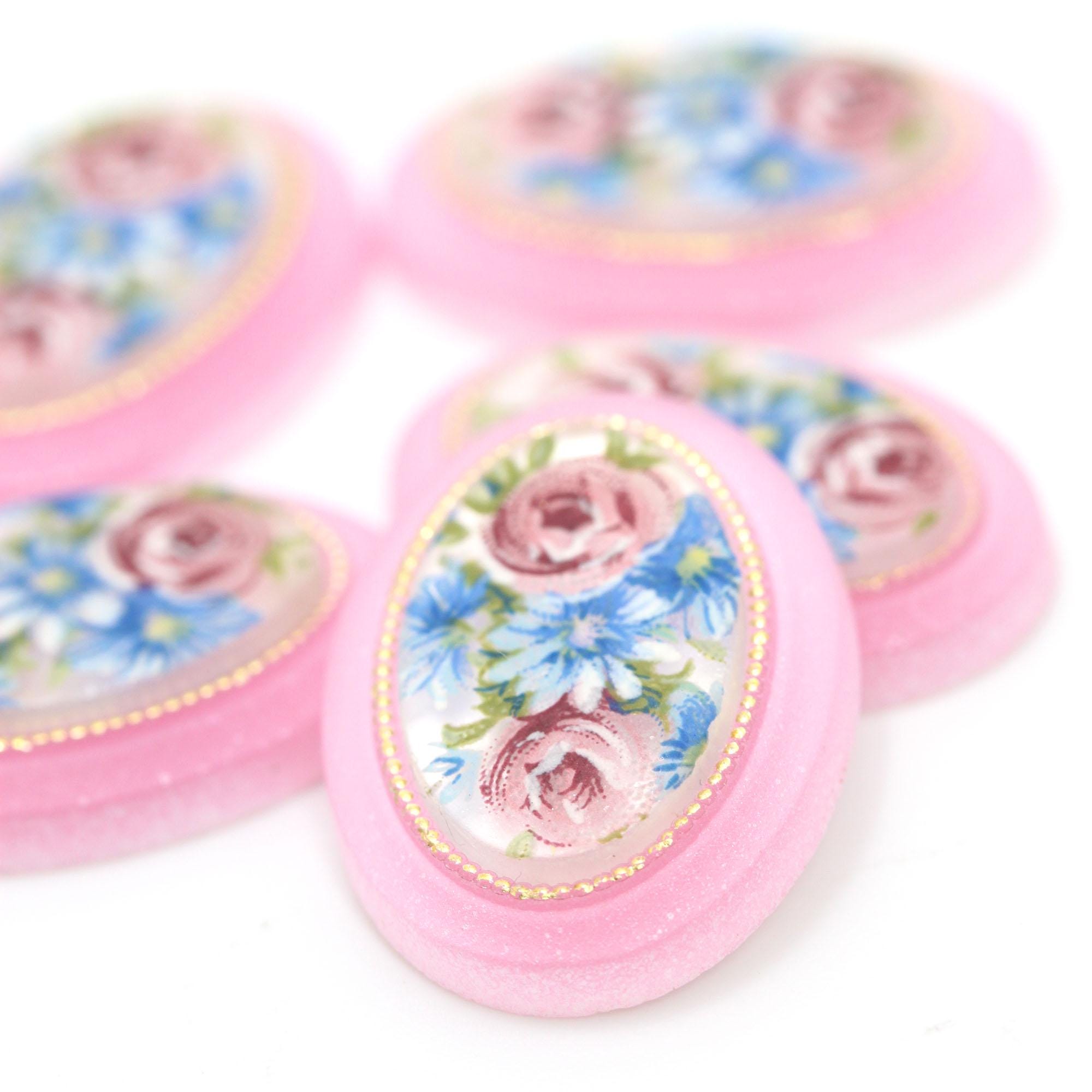 ヴィンテージフローラルカボション 25 x 18 mm ローズピンクフラワー