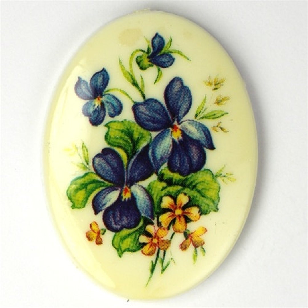 Vintage Floral Cameo Cabochon Plastic 40x30mm - Blue (1