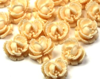 Flower Cabochons Plastic Ruffled Rose 11mm Matte Creamy Peach (6) PC269