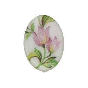 Vintage Floral Cabochons 18x13mm Pink Flower Plastic Cameo Matte Crystal German (2) VIC458