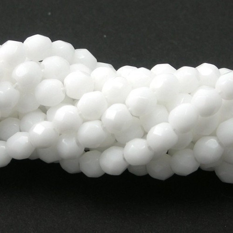 Czech Glass Beads Fire Polished 3mm Opaque White 50 CZF124 image 2