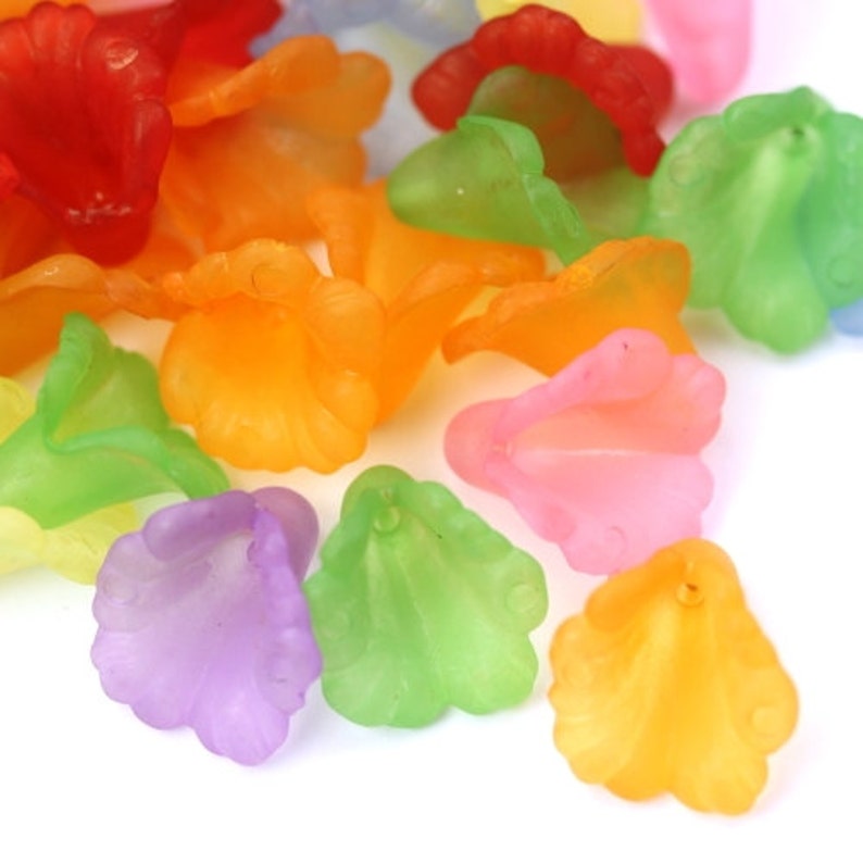 Lucite Flower Beads Ruffled Calla Lily 12x12mm Frosted Colorful Mix 50 PB092 image 1