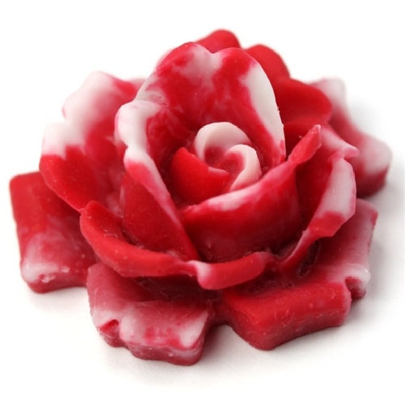 Plastic Flower Cabochons Rose Large Matte Red and White 34mm 2 PC240 image 2
