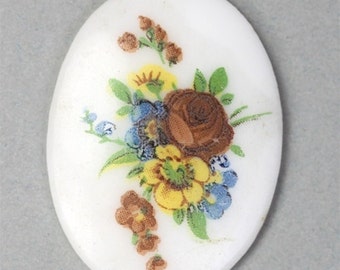 Vintage Glass Floral Cameo Cabochon 40x30mm Flat Back Flower Limoges (1) VIC265