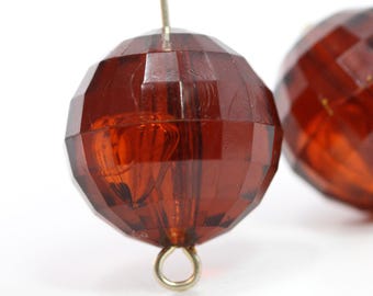 Vintage Acrylic Beads Chunky Faceted 18mm Brown Topaz Round (8) VPB449
