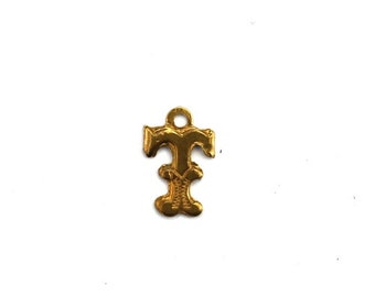 Letter T Initial Charm Small Lettering Raw Brass (6) CP276