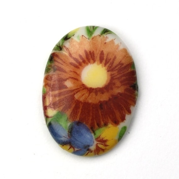 Vintage Glass Floral Cameo Cabochon 25x18mm Multicolored (1