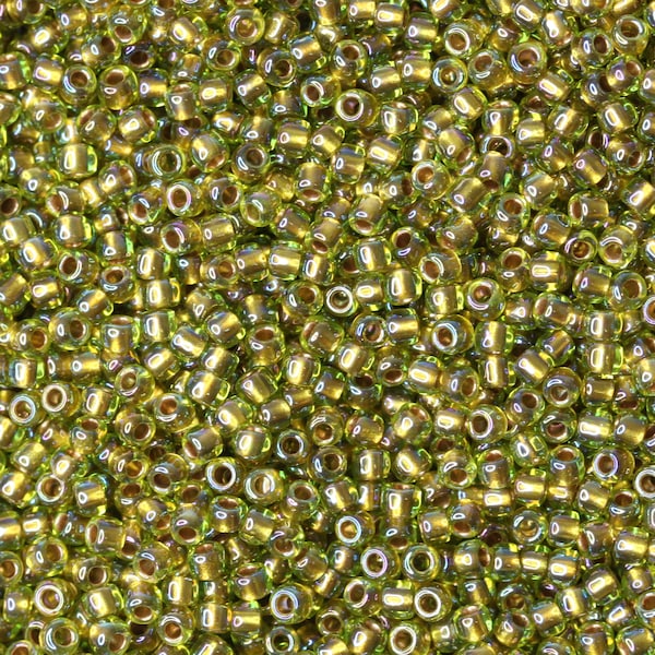 11/0 TOHO Round Glass Seed Beads Gold Lined Rainbow Peridot (10 grams) TH113-R