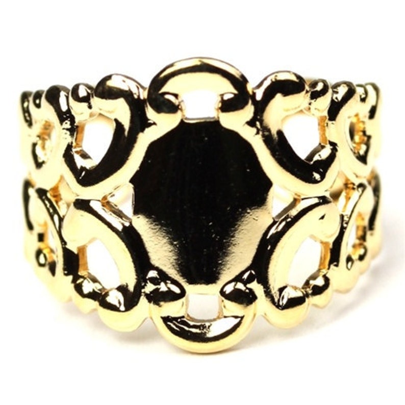 Decorative Filigree Ring Blank Gold Plated 10x8mm Pad 1 FI521 image 1