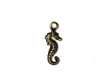 Tiny Seahorse Stampings Charms Sea Ocean Pendant 12x5mm Brass Ox (6) CP103